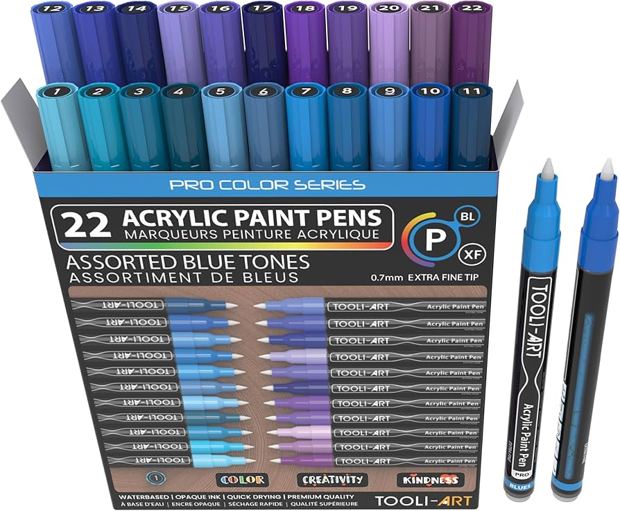 Acrylic Paint Pens 22 Blue & Purple Tones Assorted Pro Color