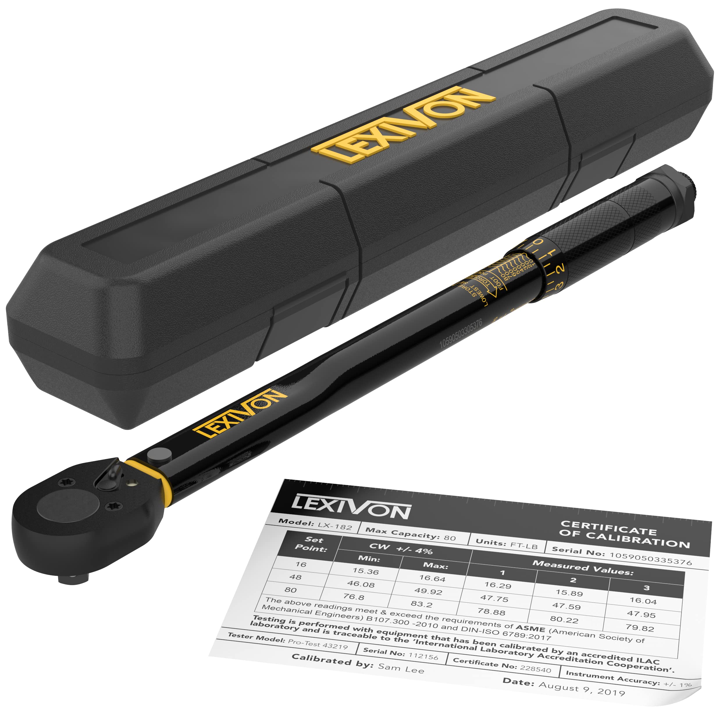LEXIVON 3/8-Inch Drive Click Torque Wrench 10~80 Ft-Lb/13.6~108.5