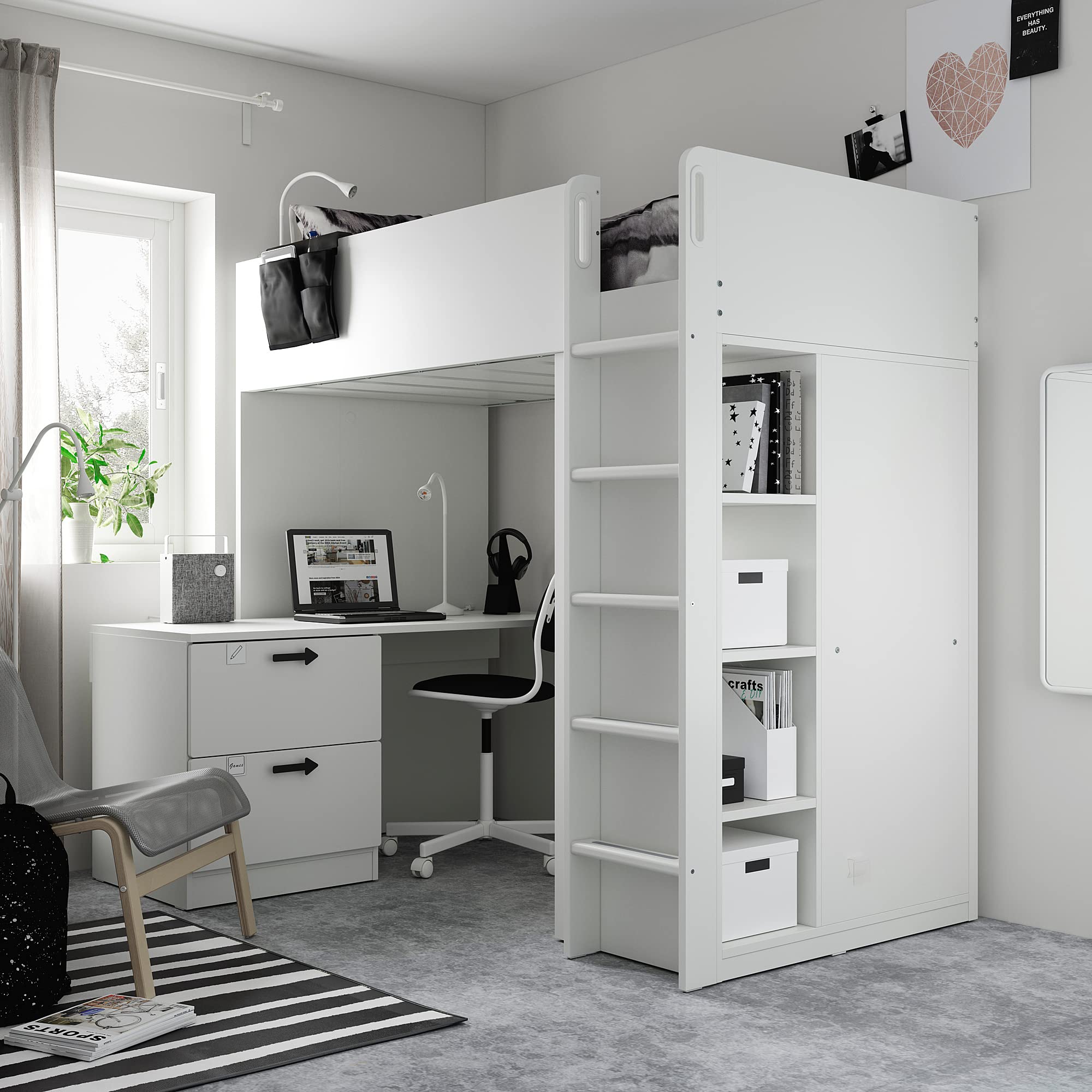 Amazon｜IKEA SMÅSTAD ロフトベッド 90x200cm ホワイトホワイト/デスク