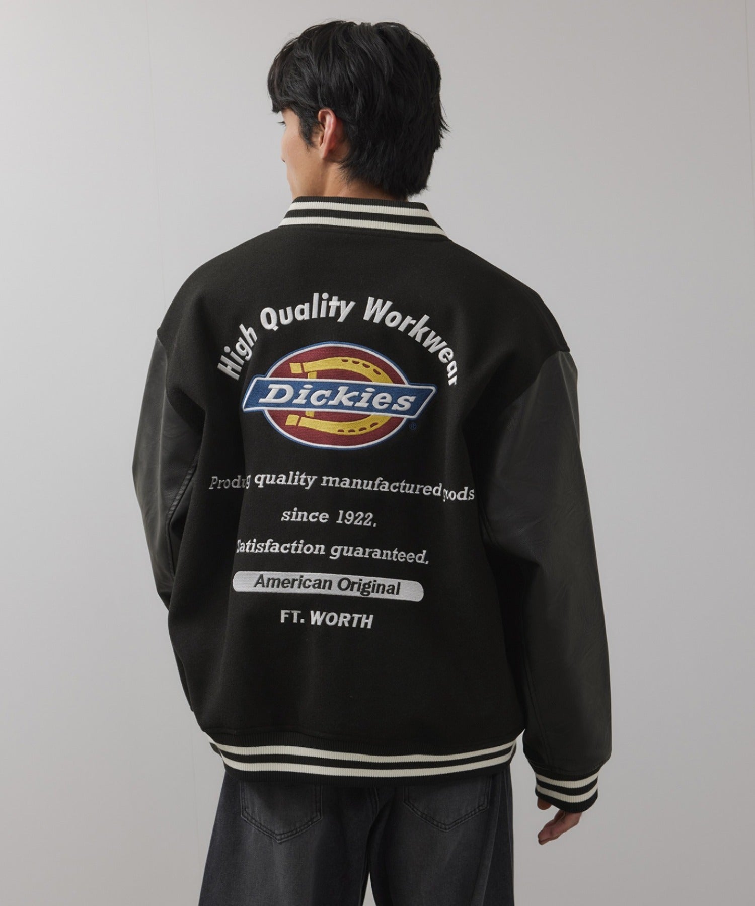 Dickies/ディッキーズ ロゴ刺繍 合成皮革切替 スタジアムジャンパー