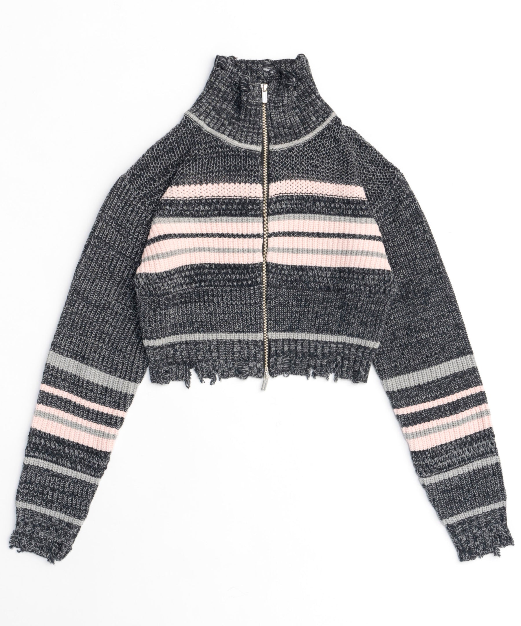 SALE】Front Zip Mesh Border Knitwear