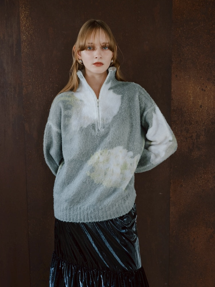 Flower Print Half Zip Knit｜真冬もあったかい ハーフジップニット