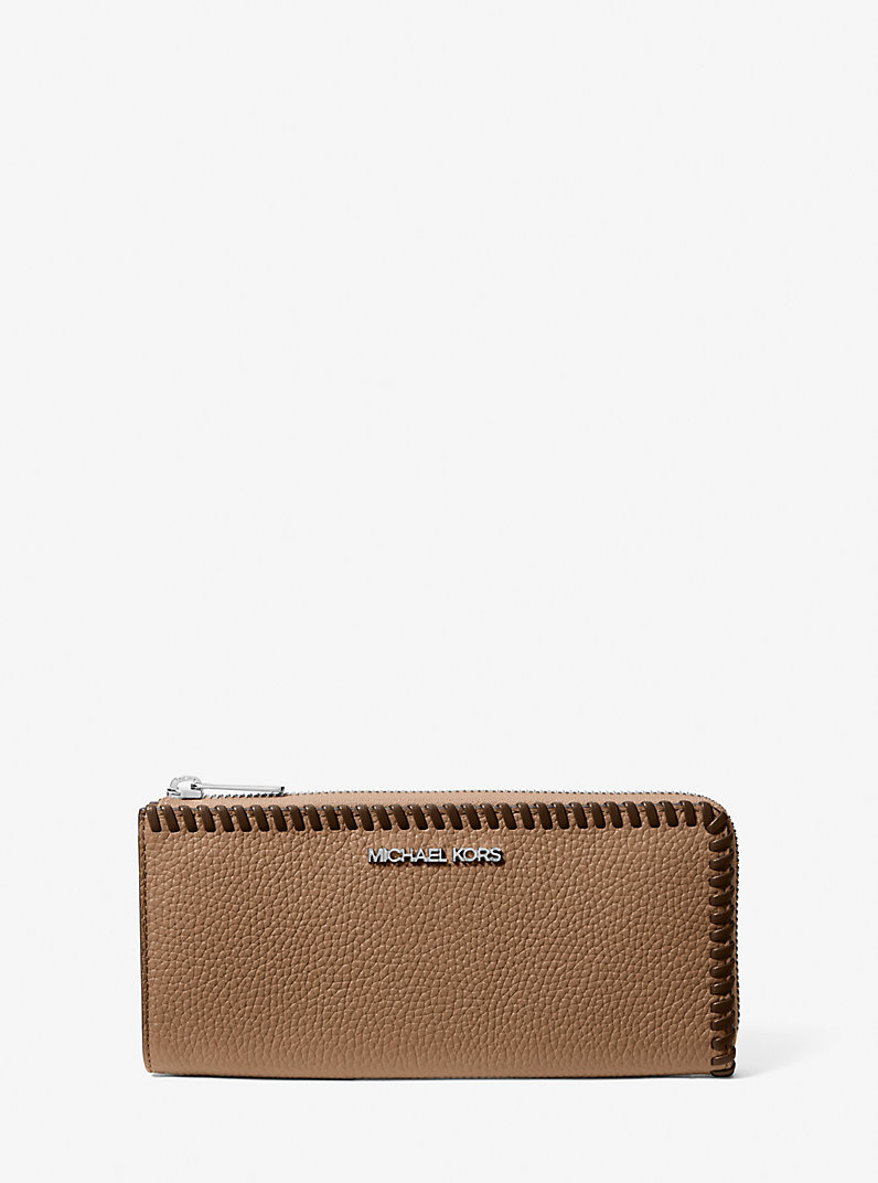 Jet Set Large Pebbled Leather Quarter-Zip Wallet in DRIFTWOOD