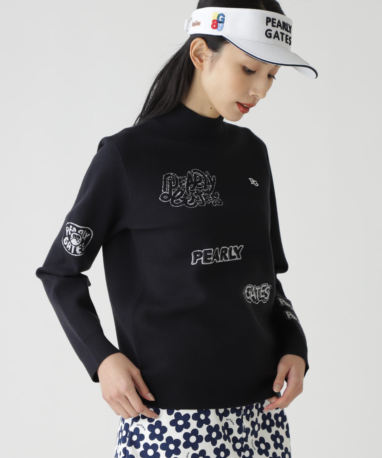 14GダブルJQ×ワッペン風ハイネックニットプルオーバー | PEARLY GATES