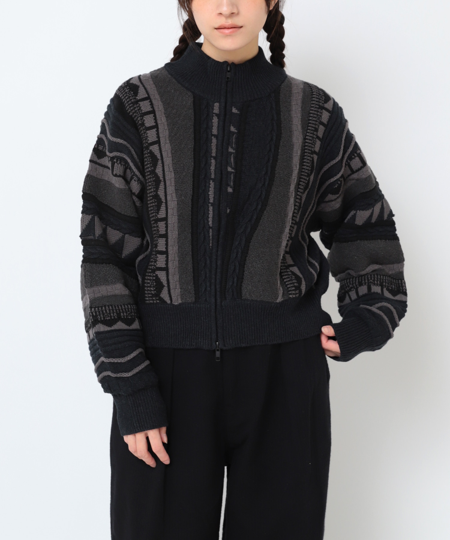 K2731 3DニットZIP UPカーデ(F ブラック): トップス - RNA ONLINE