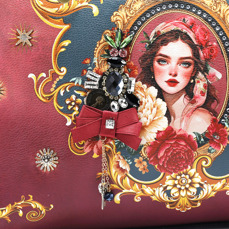 The Queen Satchel Handbag with Embellishments, Vegan Leather