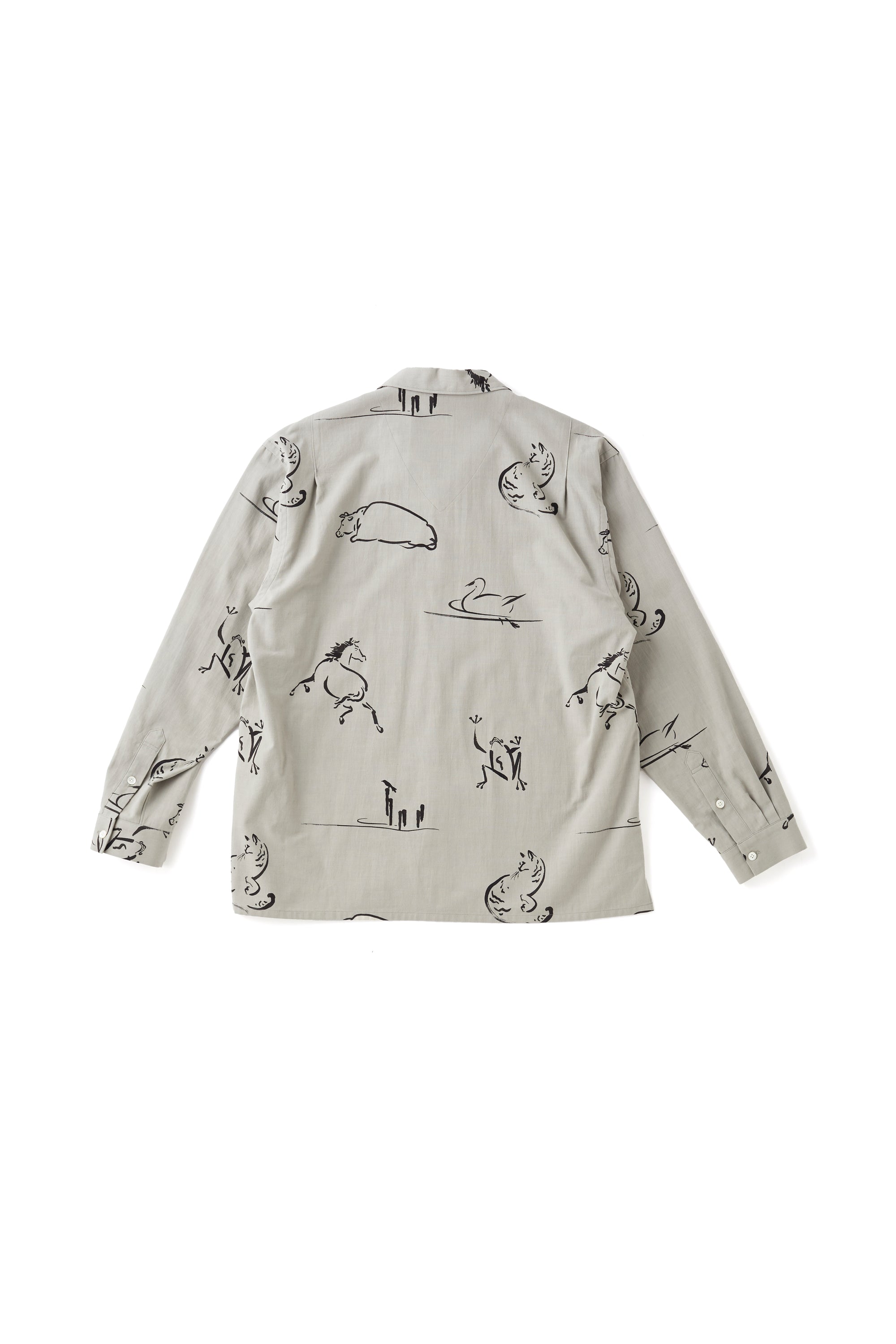 ORIGINAL PRINTED OPEN COLLAR SHIRTS (Animal Drawing) Long-sleeve