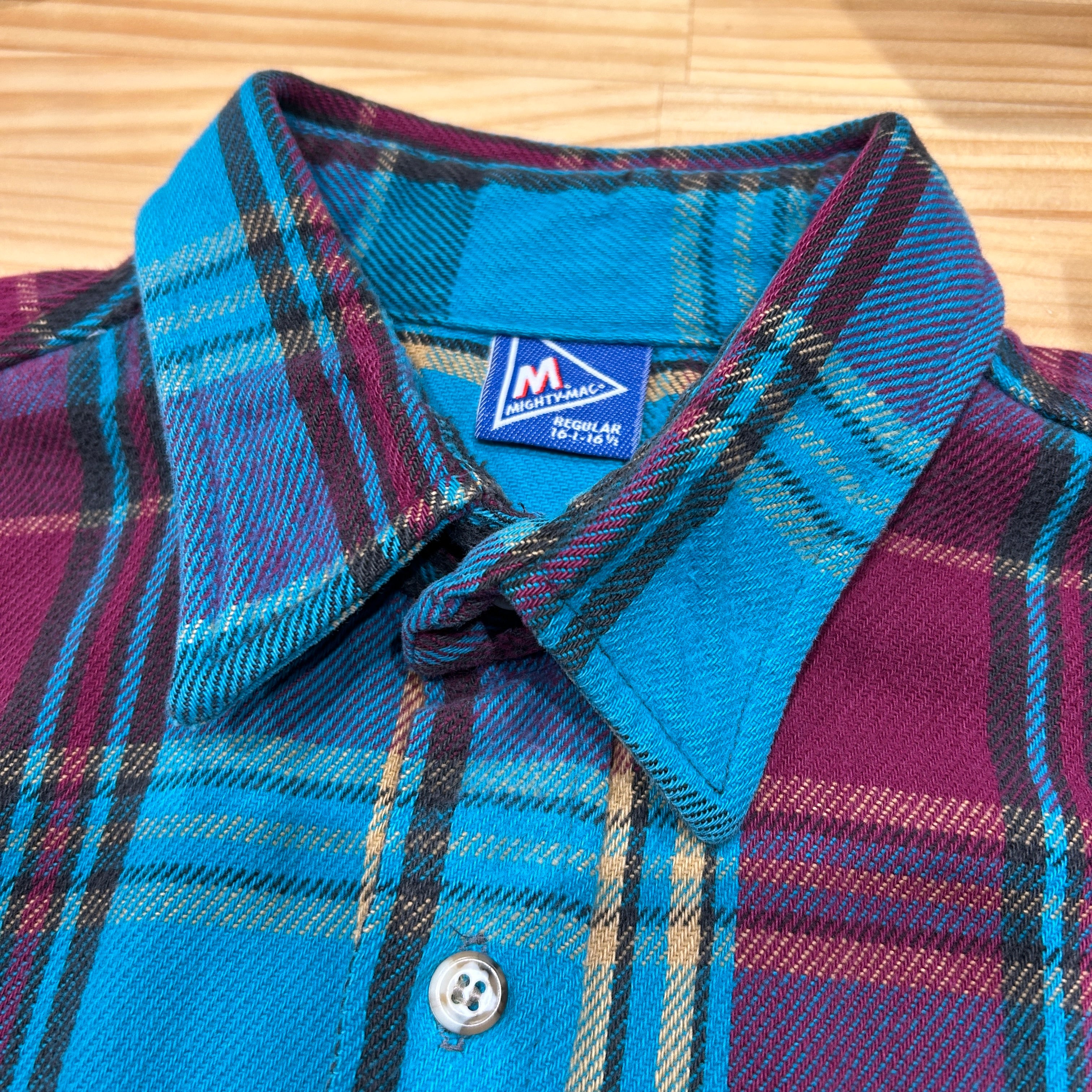 90's MIGHTY MAC flannel shirt ネルシャツ ターコイズブルー パープル