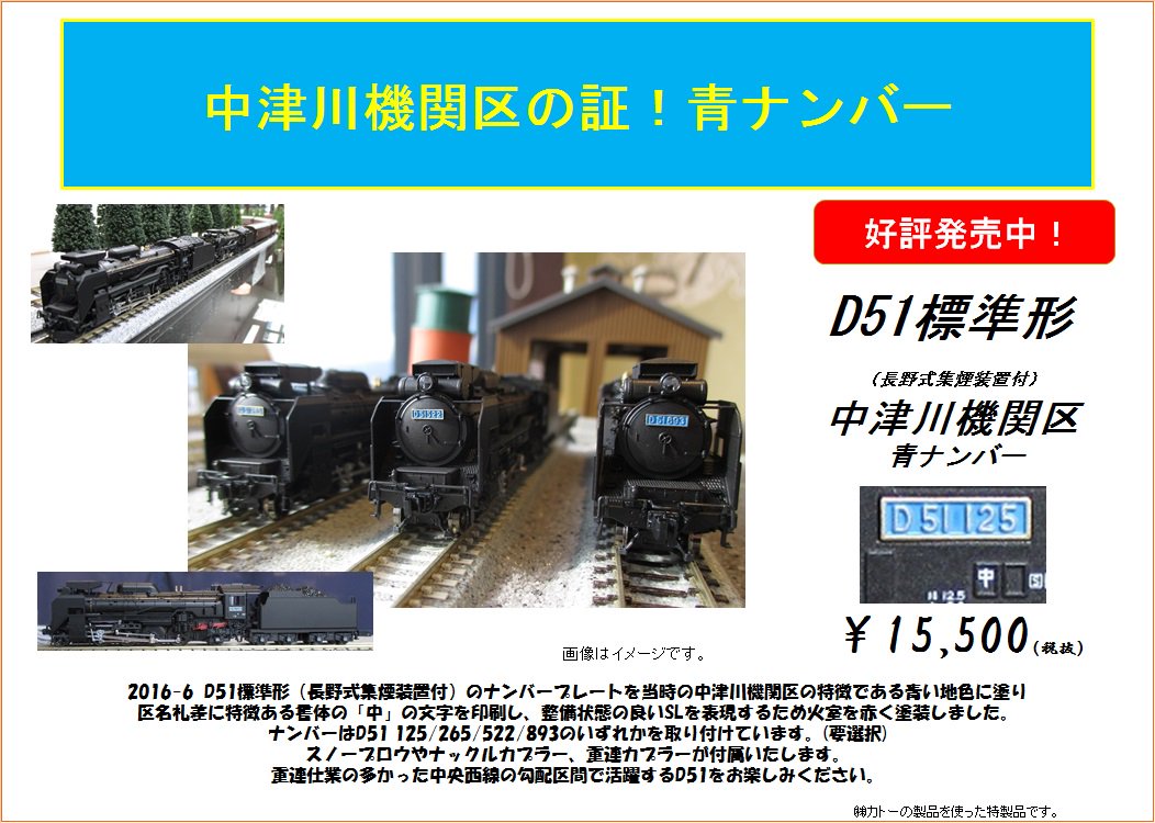 青色ナンバーは中津川機関区の証！】D51標準形(長野式集煙装置付