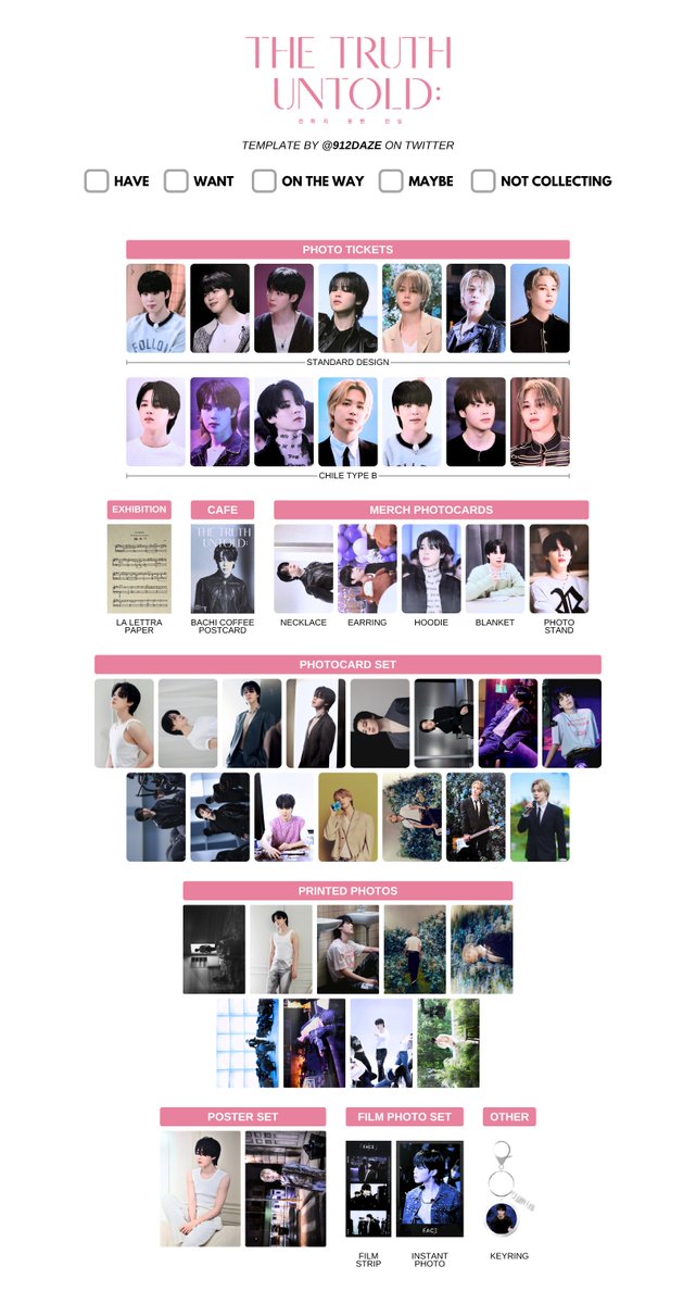 BTS JIMIN TTU MD EXHIBITION PC PHOTOCARD WISHLIST TEMPLATE