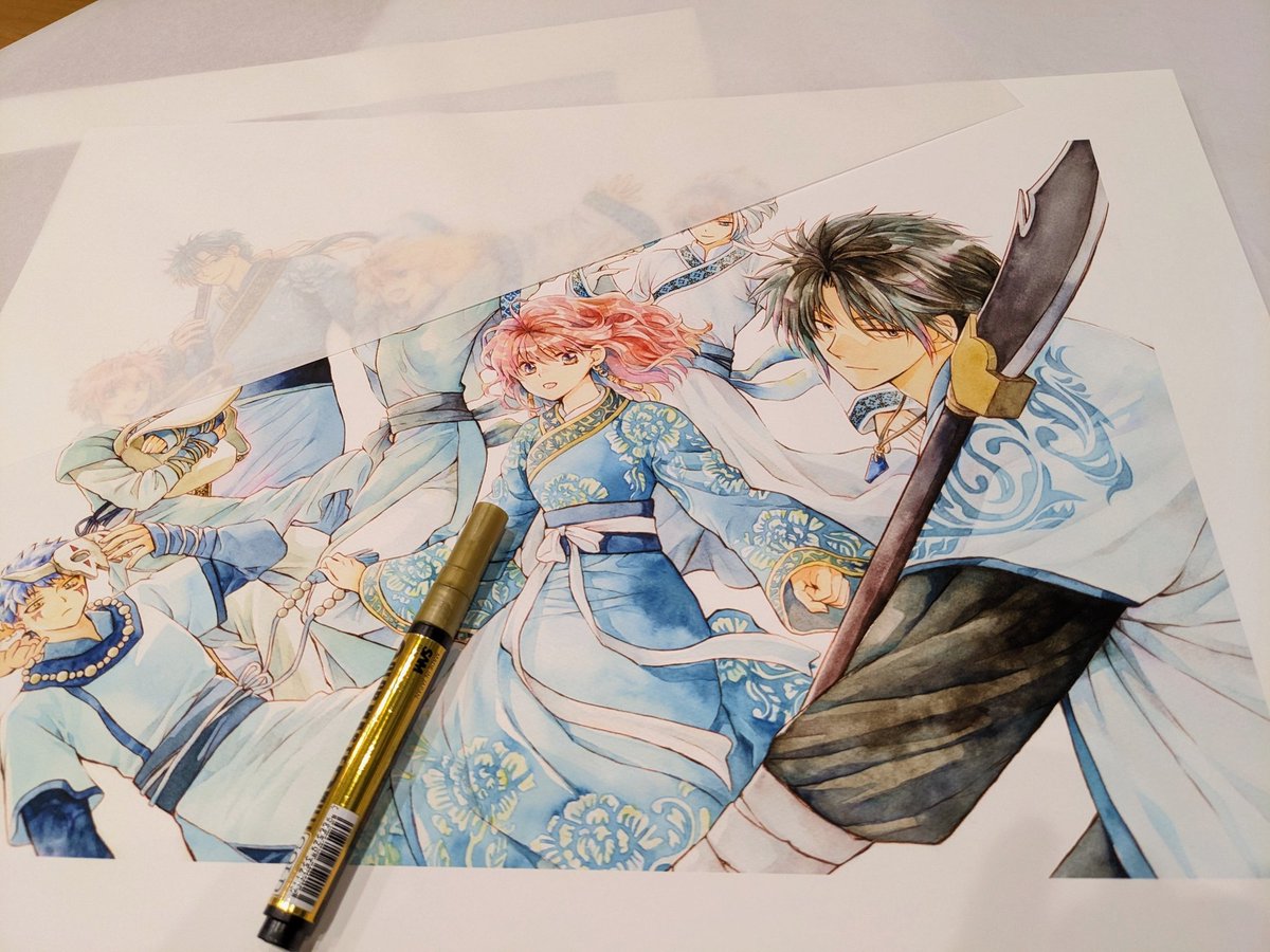 大原画展名古屋会場のキャラファインマットにサイン入れ中。ご注文