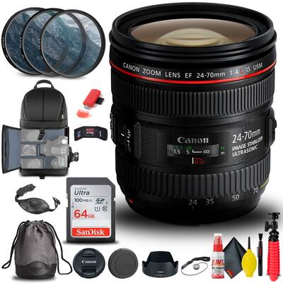 Canon EF 24 70mm f/4L IS USM Lens (6313B002) + Filter + BackPack +