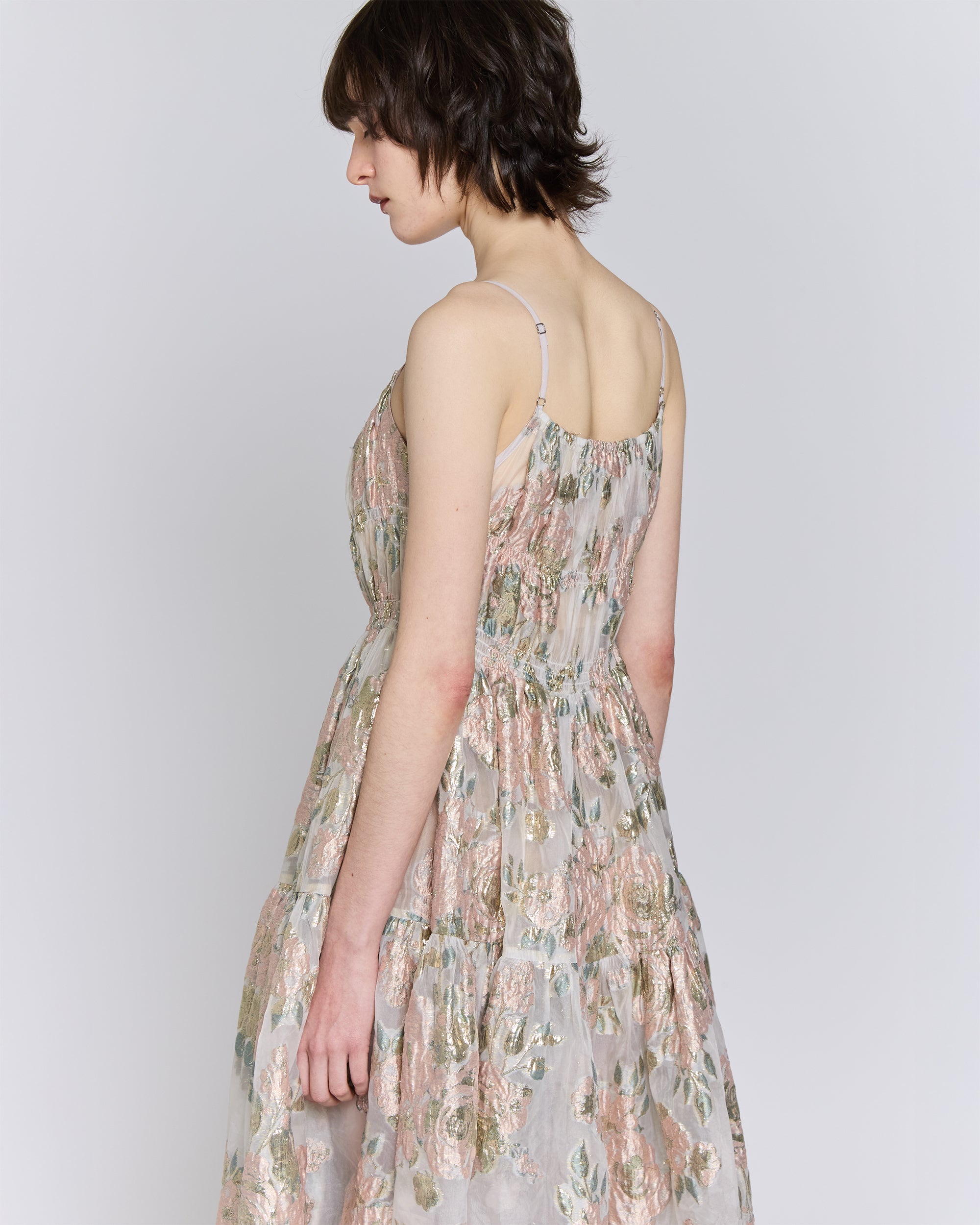 Pink gold jacquard cami dress