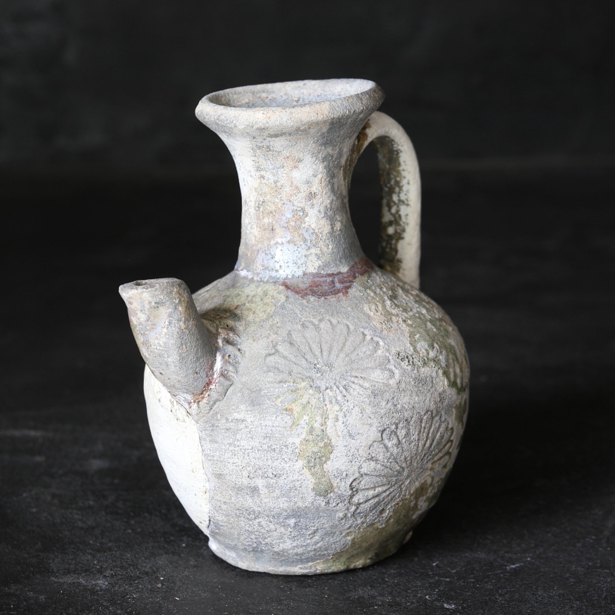 鎌倉時代 古瀬戸 灰釉印花文手付水注（1185–1333 CE） | 入蘆花