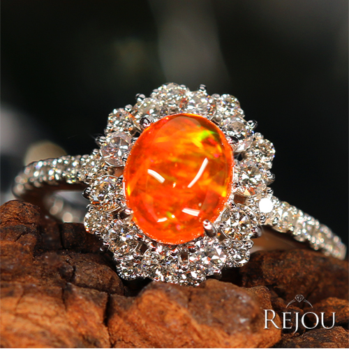 メキシコ産ファイアオパール 1.3ct ダイヤモンド 0.6ct プラチナ