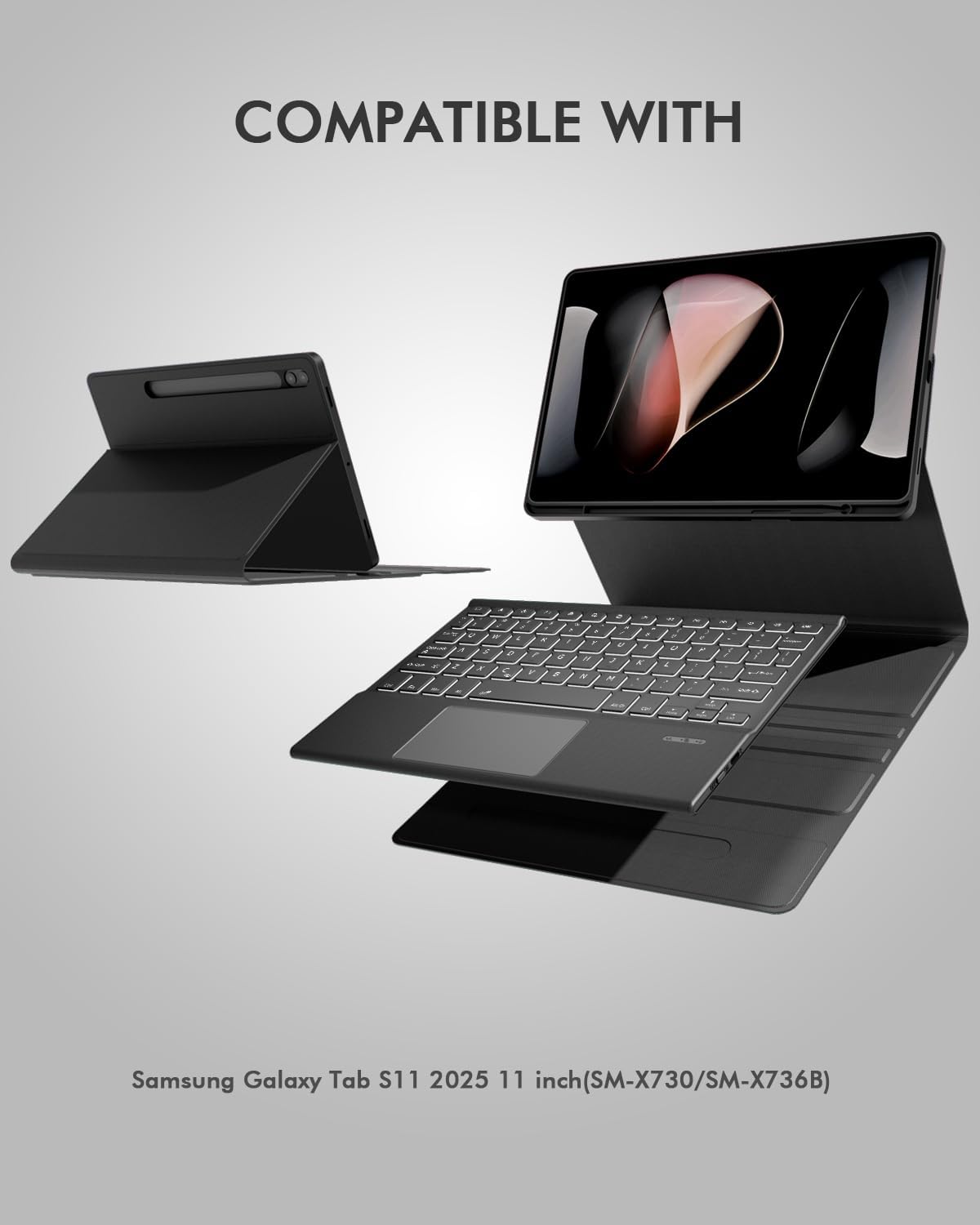 Samsung Galaxy Tab S11 Keyboard Case - 7 Backlight Colors and Trackpad