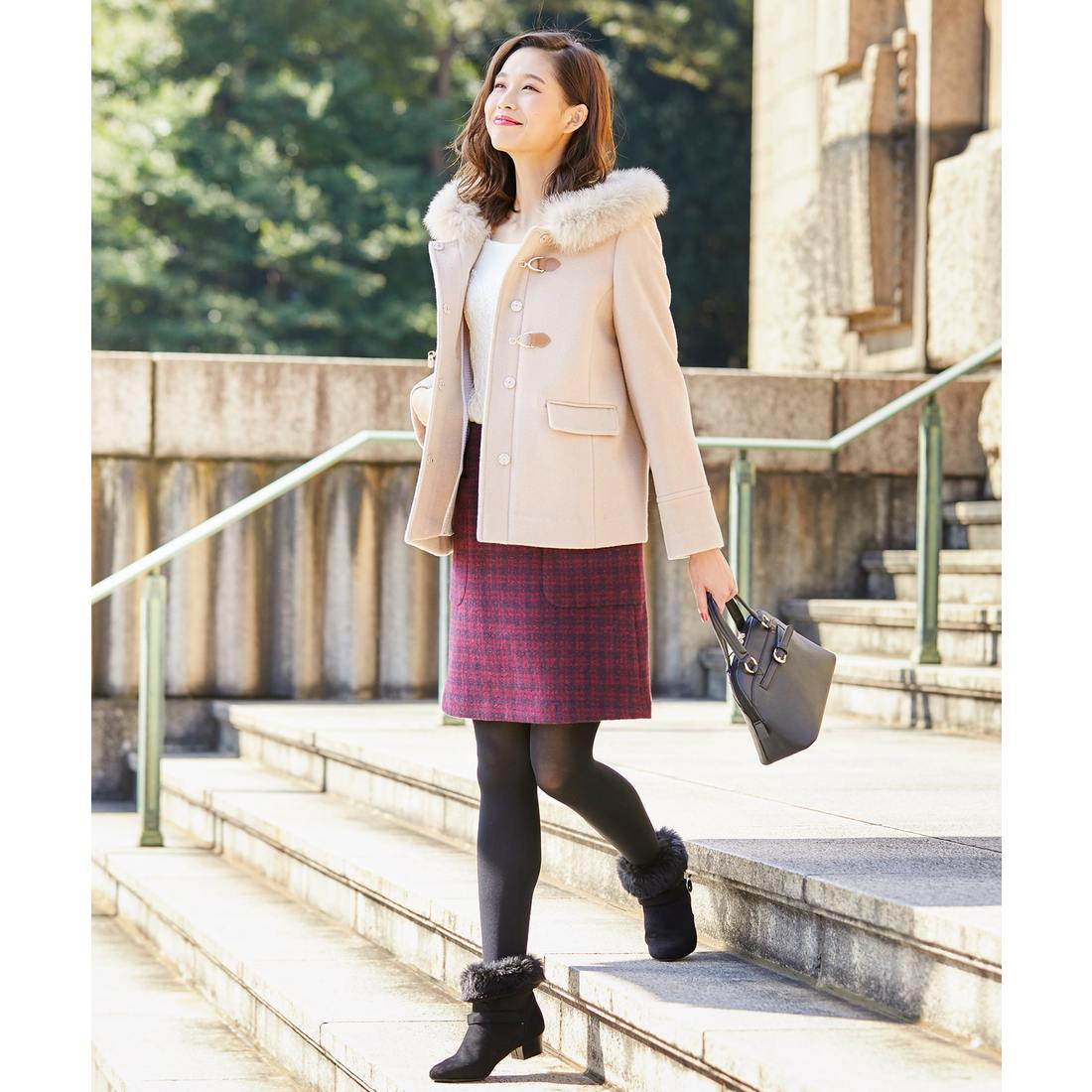 ANY SIS 【2WAY】カシウールモッサ ショート ダッフルコート （ふじ色