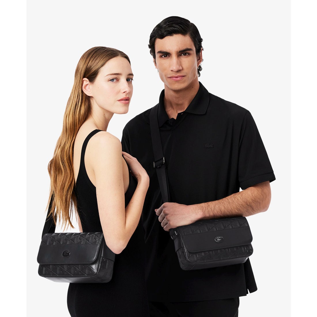 ラコステ LACOSTE モノグラム レザーフラップクローズサッチェルバッグ