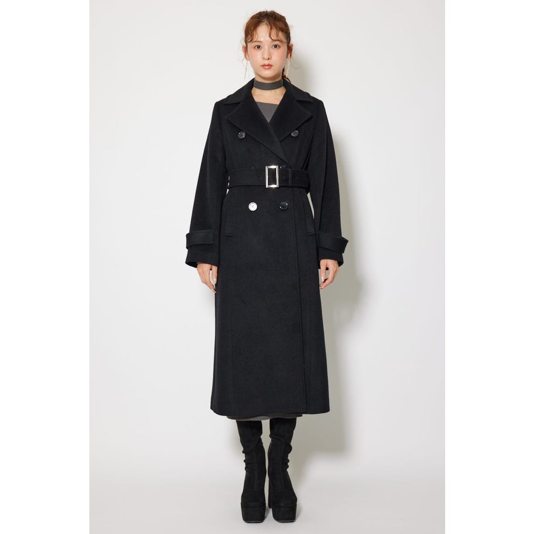 rienda ダブルカラーシェイプドチェスターコート BLK -ファッション
