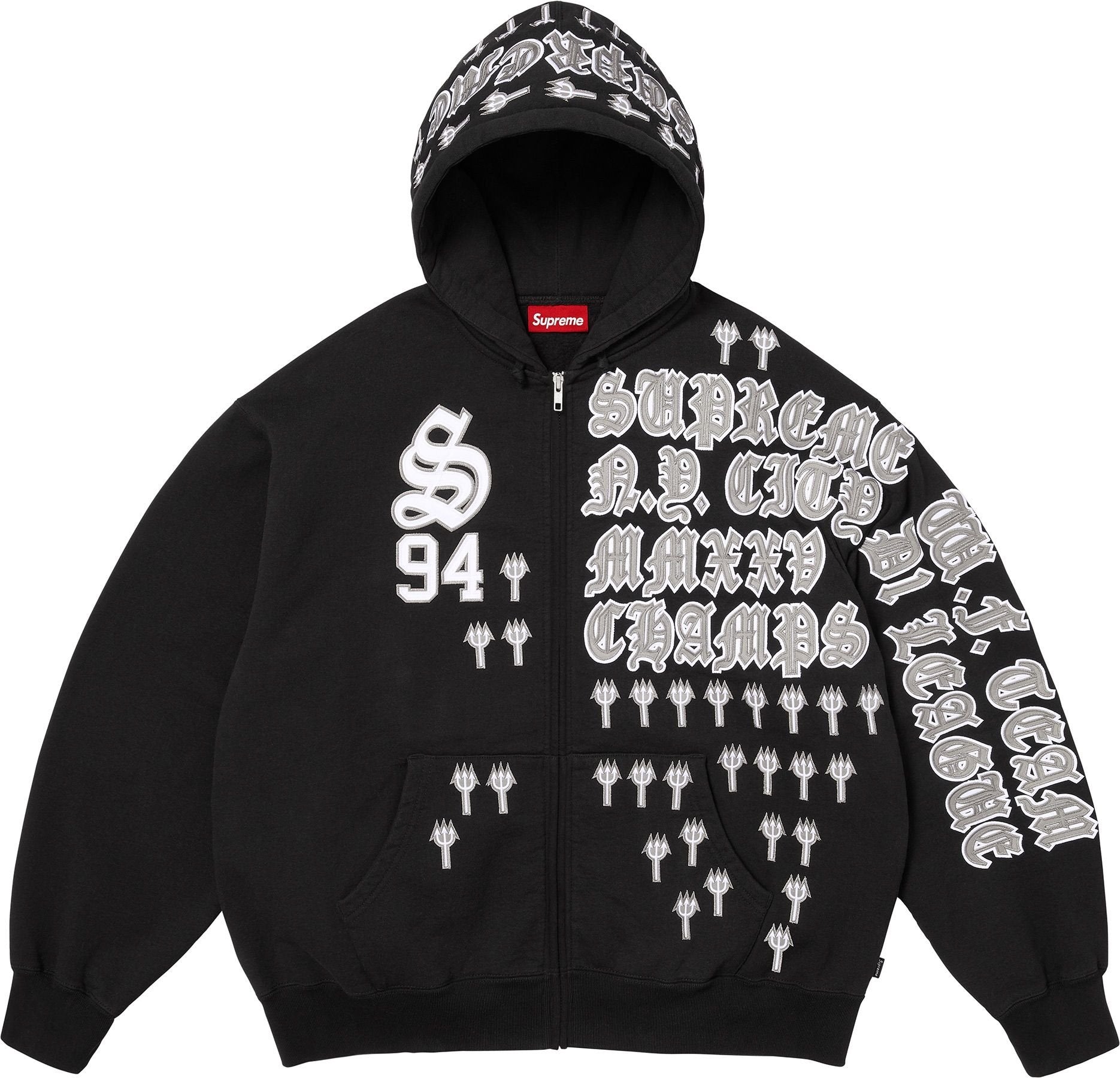 Supreme League Champs Zip Up Hooded Sweatshirt Black – shoegamemanila