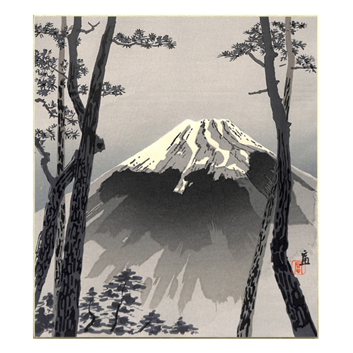 色紙『HG1975-088 木版画色紙 墨富士 林間の富士』｜【公式オンライン