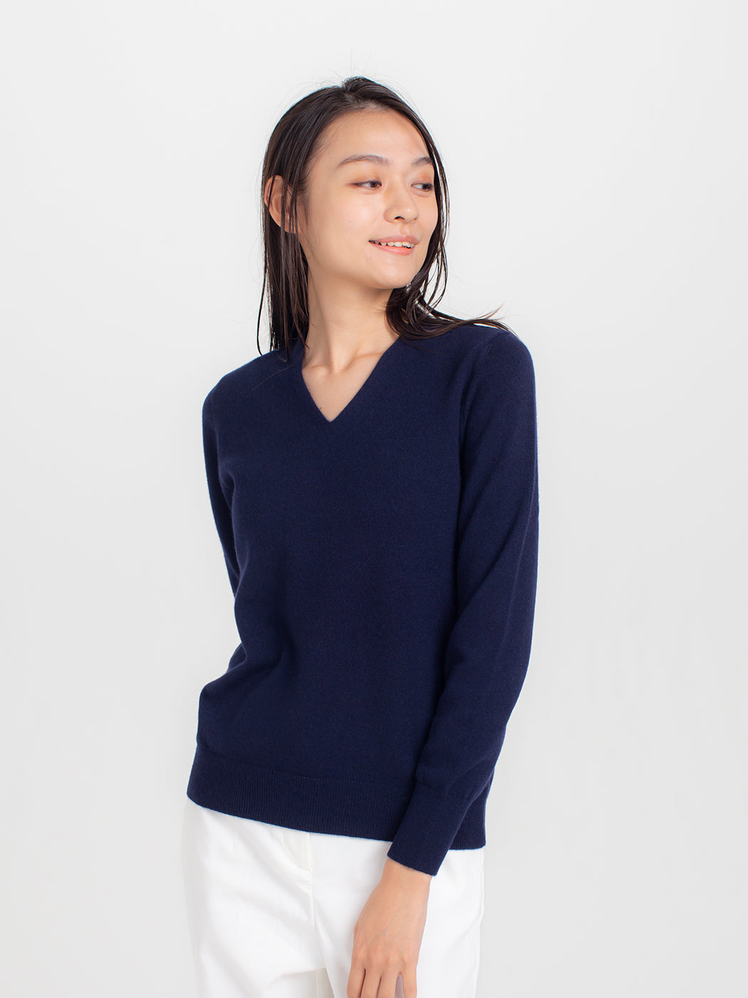 日本製】カシミヤ100% ウエストシェイプ Vネック セーター レディース