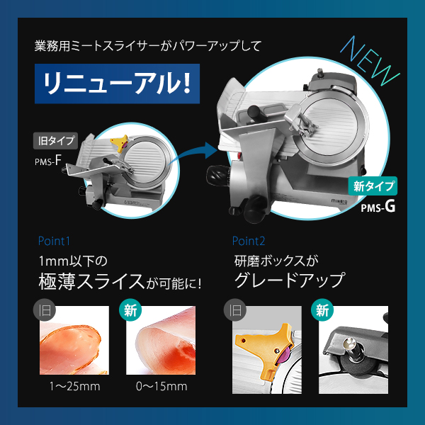 ミナト 業務用ミートスライサー PMS-220G (高品質イタリア製回転刃