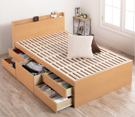 すのこベッド 収納付ベッド セミシングル 幅83cm 5杯引出 ベッド