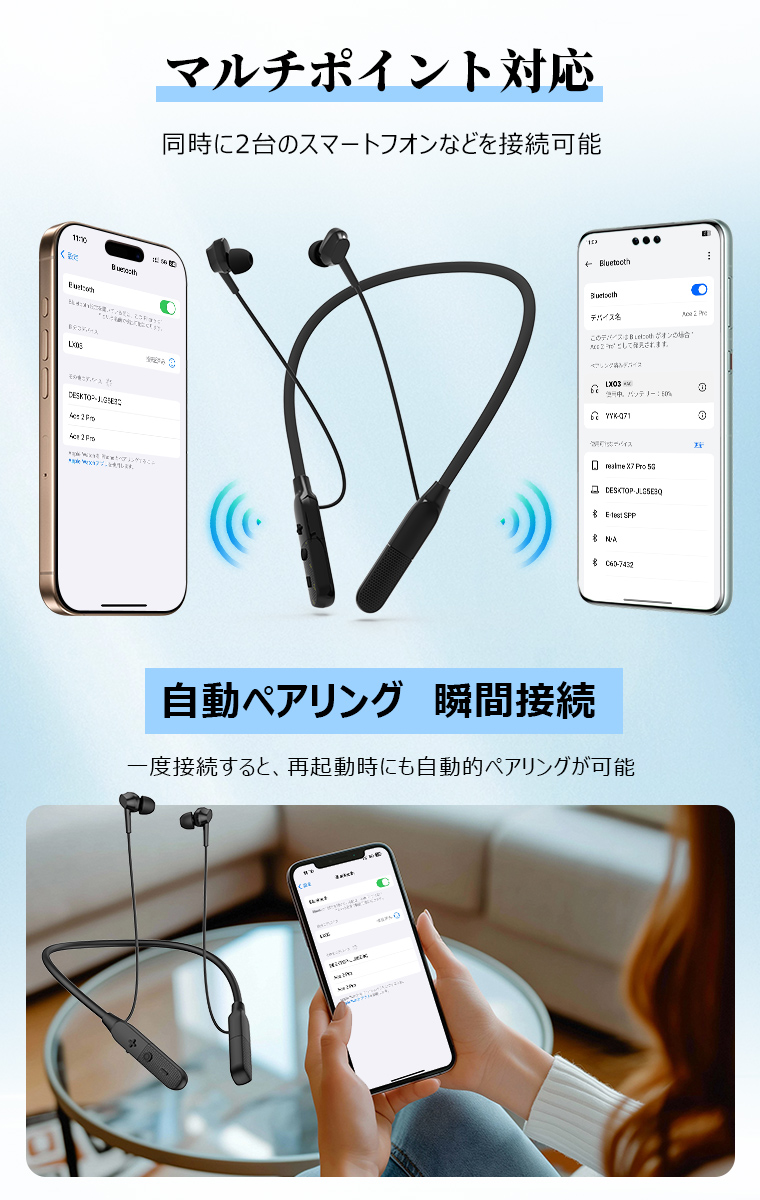 最新型 イヤホン bluetooth6.0 ネックバンド ワイヤレスイヤホン 高
