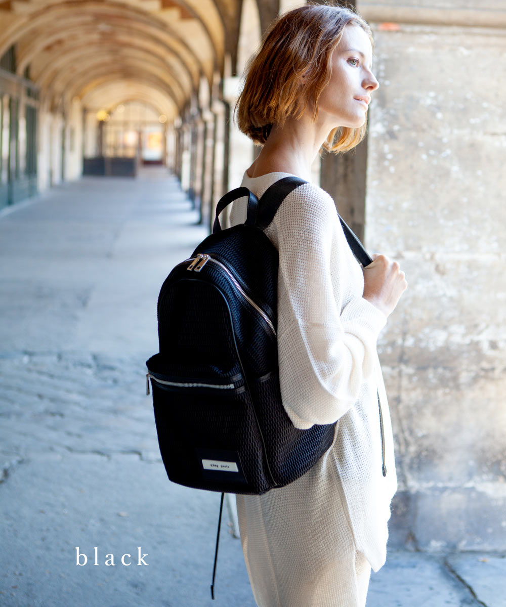 q bag paris リュック 大容量 レディース マザーズバッグ 黒 シンプル