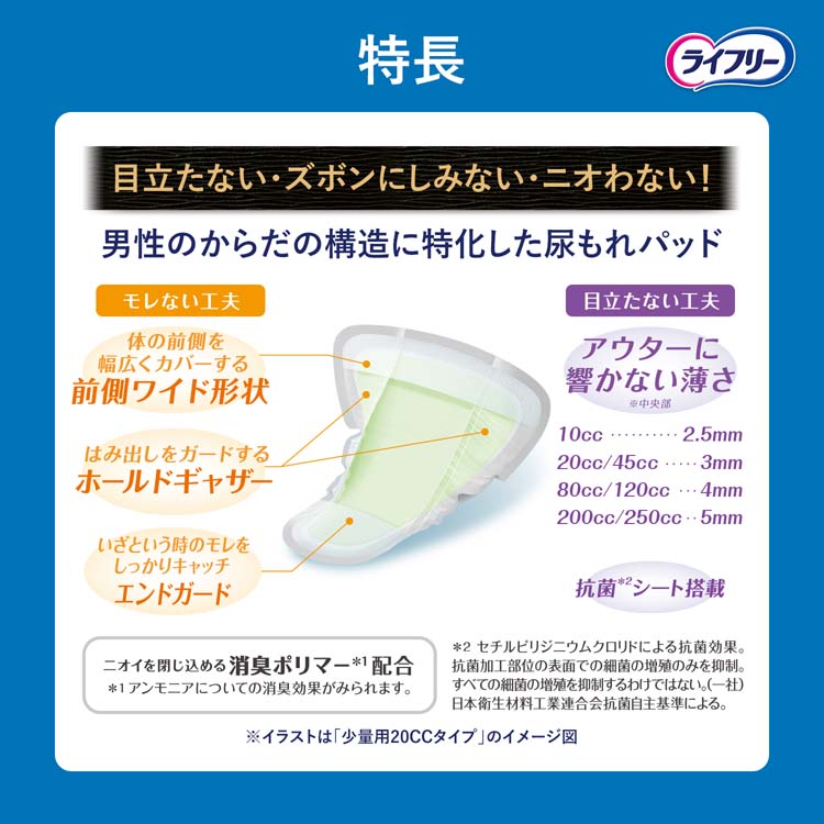 ライフリーさわやか男性用安心パッド20cc 男性用軽失禁パッド 26cm