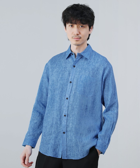 リネンシャツ レギュラーカラー カジュアルシャツ メンズ 麻100