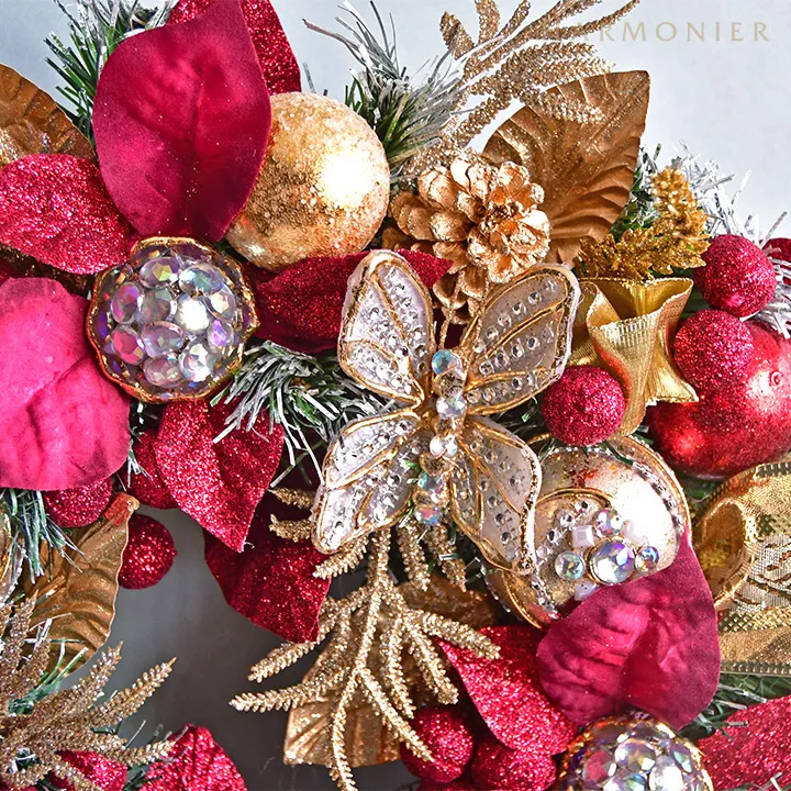 ゴールドレッドポインセチアリース｜クリスマス｜アートフラワー・装飾