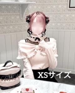 新品 HONEYMEW ドットチュール肩あきリボントップス ピンク XSサイズ