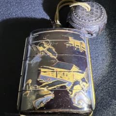 江戸時代 蒔絵木彫五段印籠、透彫木彫根付 43g 東Y8-0109☆2Fタルチ