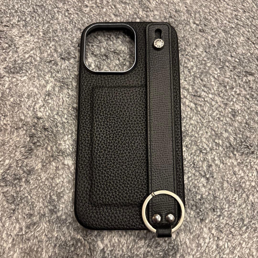 BONAVENTURA ブラック レザー iPhone 16Pro Maxケース iPhone 16 Pro Max) ハンドル付き バックカバーケース シュリンクレザー