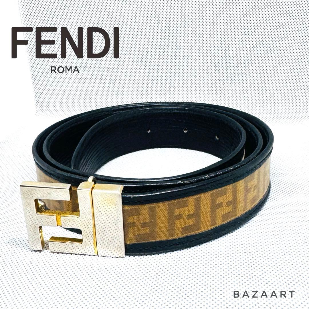 FENDI フェンディ レザー ベルト ズッカ 黒 ブラック FFメタルバックル 中古・古着通販】FENDI (フェンディ) ズッカロゴバックル レザーベルト