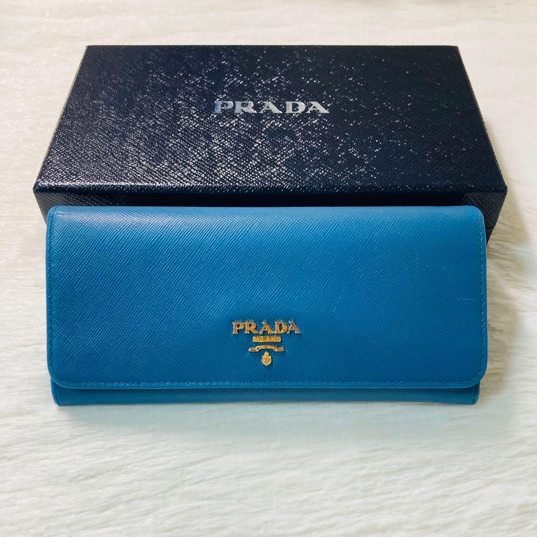 PRADA プラダ　サフィアーノ　長財布　ロングウォレット　青　箱付き　人気 プラダ PRADA 財布 レディース メンズ 長財布 新品 新作 二つ折り