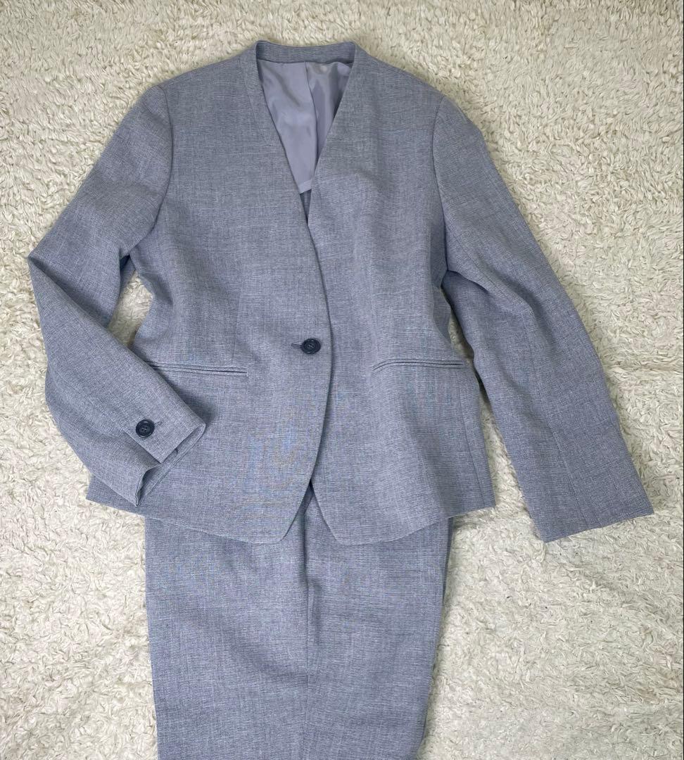 レディース　ノンカラー　ビジネススーツ　セットアップ　パンツ　グレー　15号 SUIT SELECT セットアップ 「おうちで洗えるストレッチスーツ」「すぐ