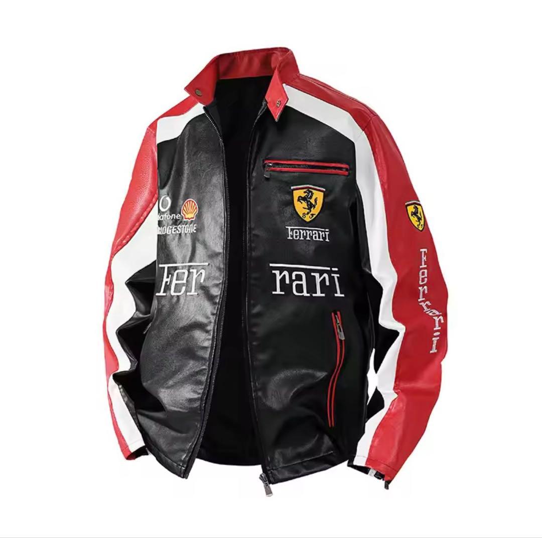 FERRARI 刺繍ロゴ入り ヴィンテージレザージャケット Lサイズ - メルカリ