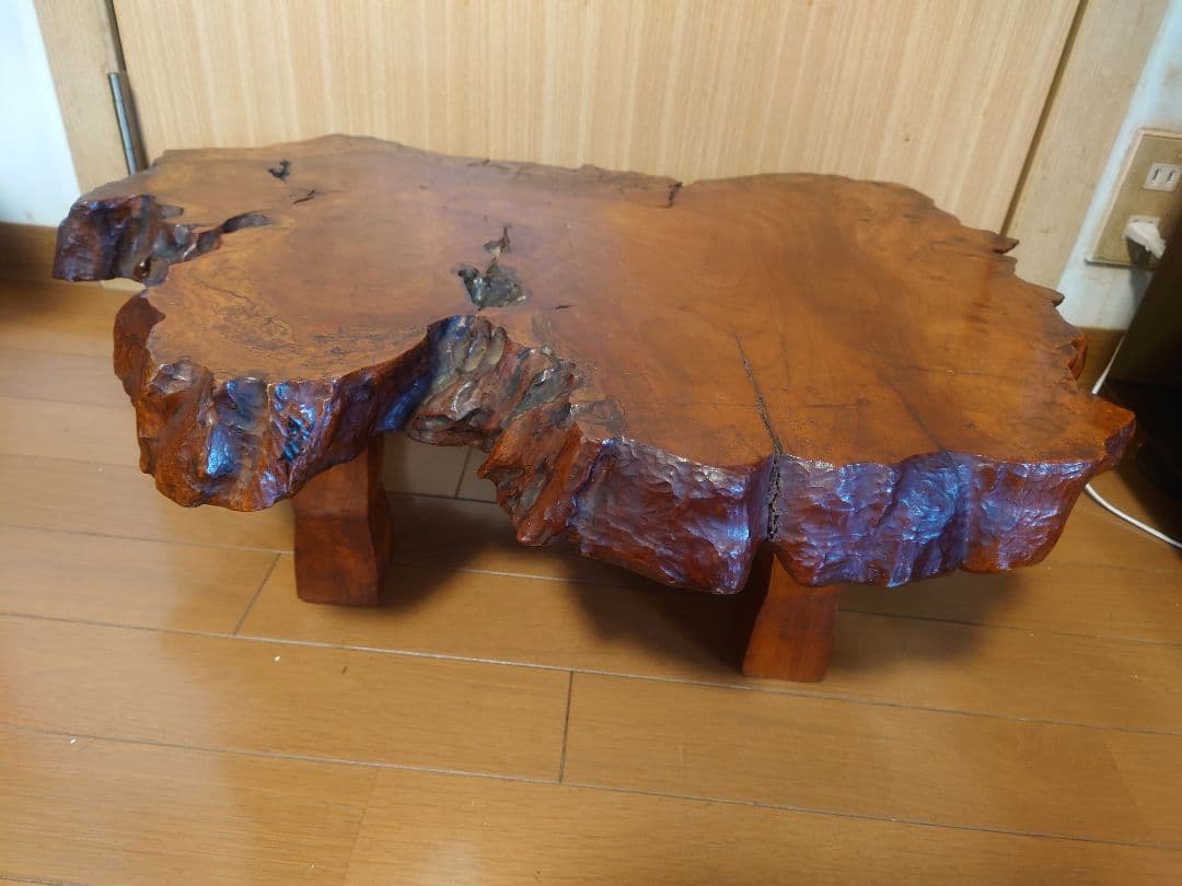 無垢材　一枚板ローテーブル／ちゃぶ台（欅風・レトロ／ヴィンテージ） d681dc623d001c8bb458fecd1a87d8