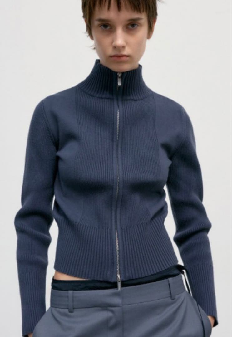トップス LOW CLASSIC HIGH NECK ZIP-UP KNIT TOP LOW CLASSIC】HIGH NECK ZIP-UP KNIT TOP / Black