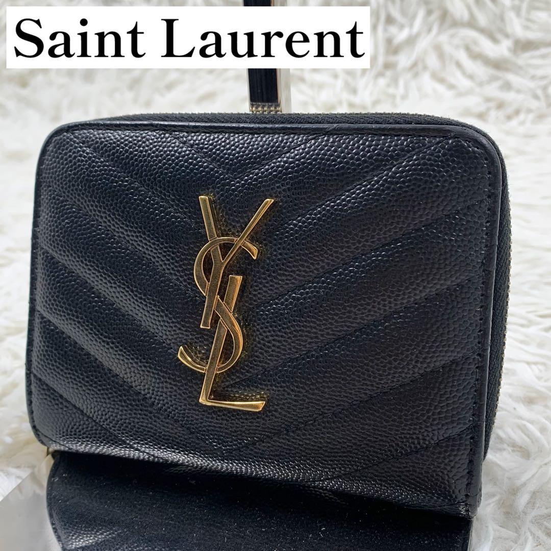 【✨美品✨】サンローラン カサンドラ 二つ折り財布 Vステッチ ブラック SAINT LAURENT サンローラン 二つ折り財布 668290 BOWA2 レディース