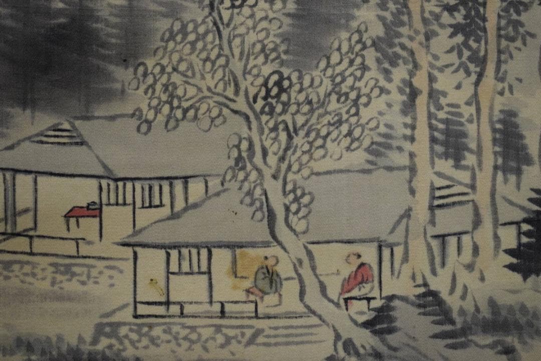 模写/岡田半江/山水画賛/桐合太巻箱付/布袋屋掛軸HG-