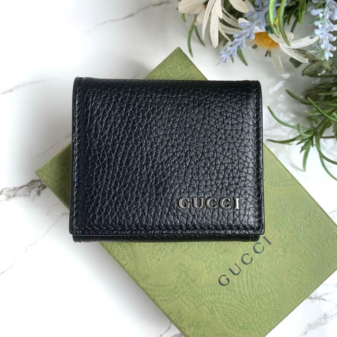 【現行品】極美品 グッチ GUCCI ロゴ ケース 小銭入れ ブラック グッチシマ グッチ コインケース 小銭入れ メンズ 革 レディース