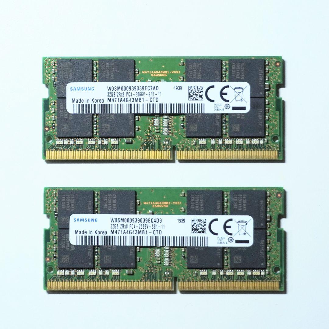 Samsung DDR4-2666 ノートPC用メモリ32GB ×2 Samsung 32GB DDR4 2666MHz RAM Memory Module for Laptop Computers