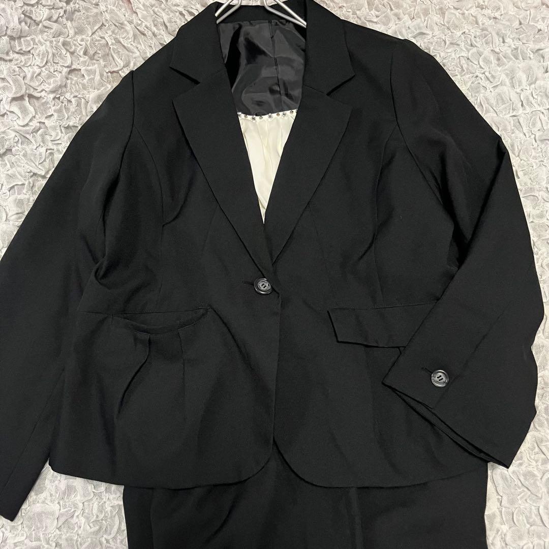 極美品【サンファン】希少 23号 7L 黒 ストレッチ ビジネス パンツ スーツ
