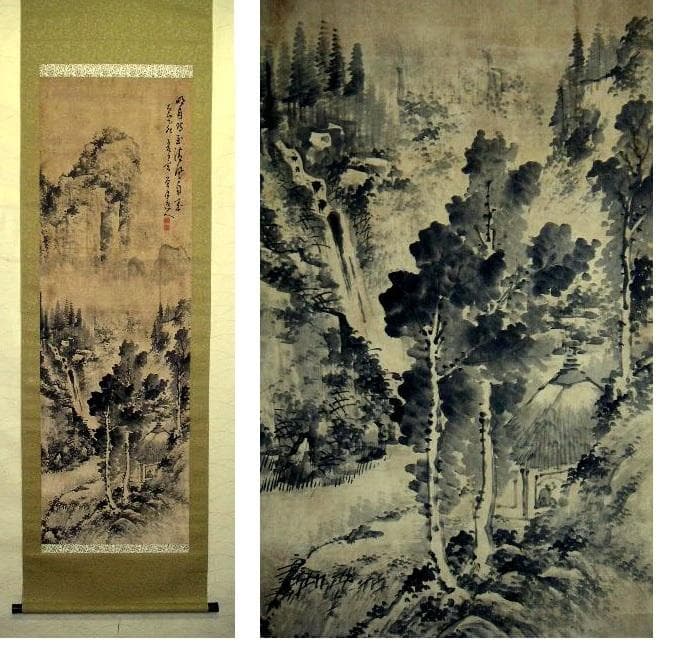 ♥安藤栄年 日本画 山水画 掛け軸 掛軸 骨董 古玩