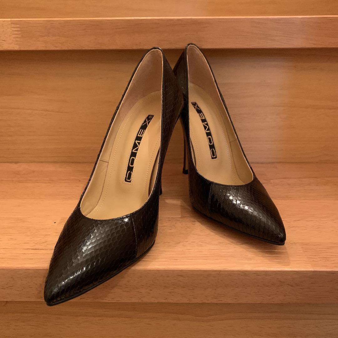 Comex コメックス　パンプス 黒 ブラック コメックス COMEX パンプス ハイヒール Vカット 本革撥水加工 プレーン