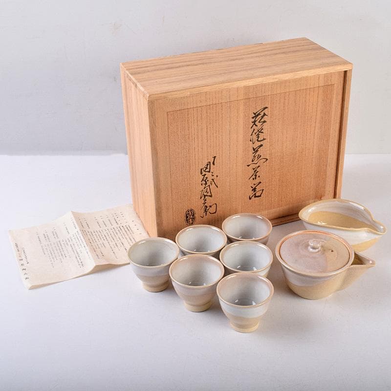 茶道具　萩焼　十二代　田原陶兵衛造　煎茶器一式　茶器揃　共箱　V　R8989 萩茶碗 十二代 田原陶兵衛(造) 共箱 | 古美術ささき